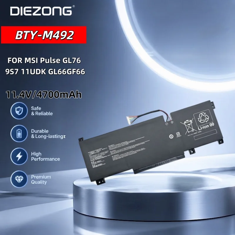 BTY-M492 for MSI Pulse GL76 9S7 11UDK GL66GF66 Notebook Battery 4700mAh Large Capacity Stable Long‑Lasting Battery Life