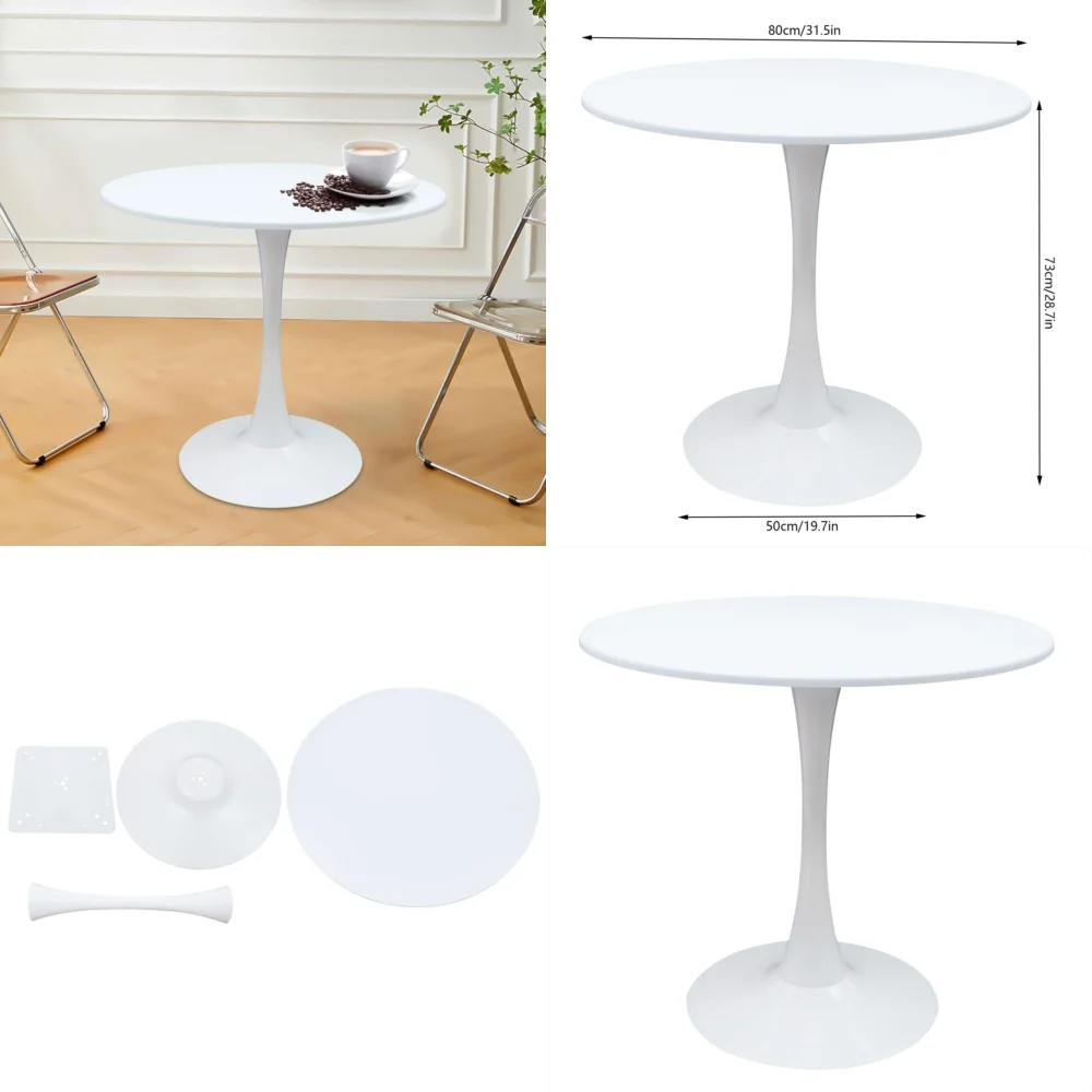 Stoliki kawiarniane Okrągły stół do jadalni na podstawie tulipana w stylu mid-century modern, biały, idealny do kawy i relaksu