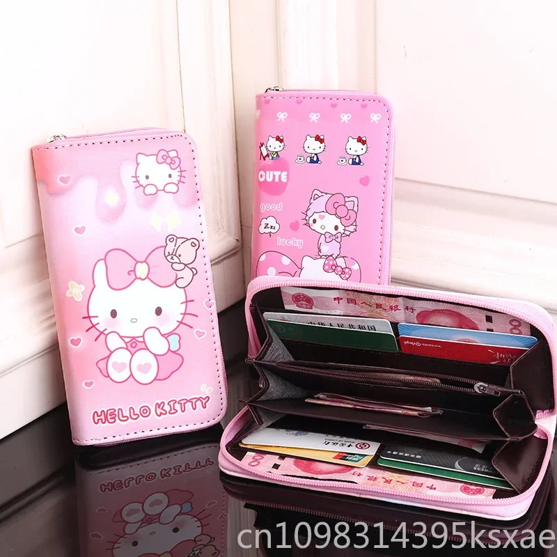 Розовый кошелек Sanrio Kawaii из искусственной кожи Hello Kitty, кошелек для монет для женщин и девочек, студенток, роскошная дизайнерская портативная сумка