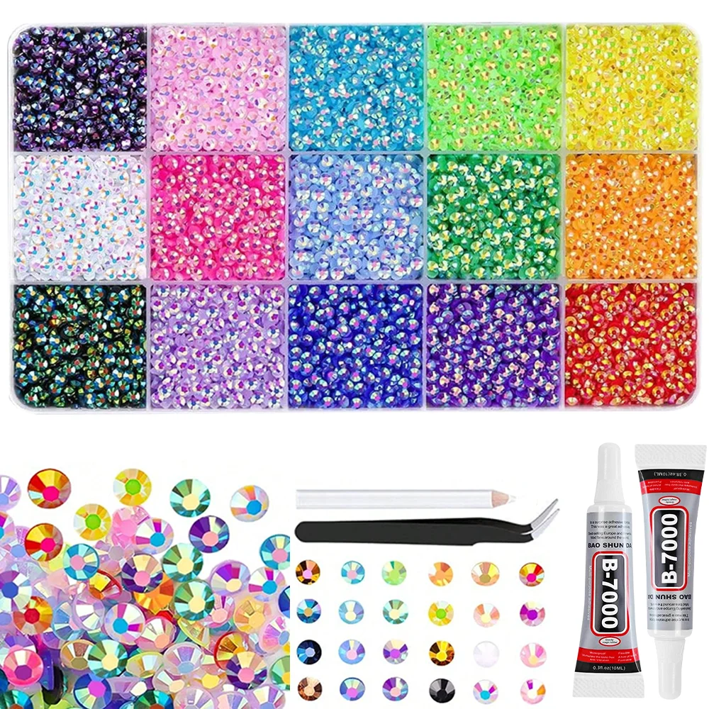 3mm 15 Color Bedazzling Kit AB Resin Flat Bottom Rhinestone Set with Diamond Decoration Suitable for DIY Water Cup Nail Art
