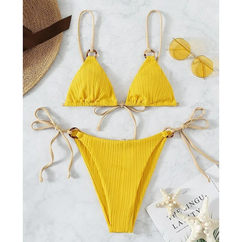 

Solid Split Swimsuit Women 2 Piece Triangle Bandage High Cut Thong Bikini Push Up Summer 2025 New Sexy Bathing Suit Beachwear