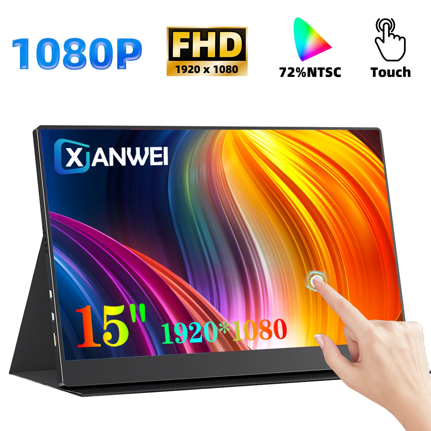 XIANWEI Portable Monitor Touch Screen Gaming 15 inch 1080P HDR 16:9 USB-C IPS for XBox PS5/4 Switch Phone Loptop Mac Extension