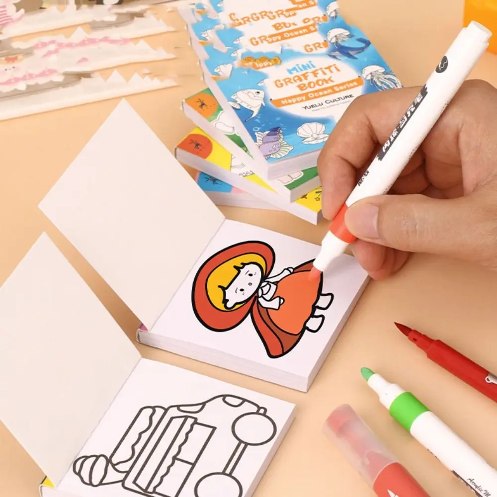 50 sheets Cartoon Paper Coloring Book Multi Theme Graffiti Doodles Book Mini Animal Montessori Drawing Educational