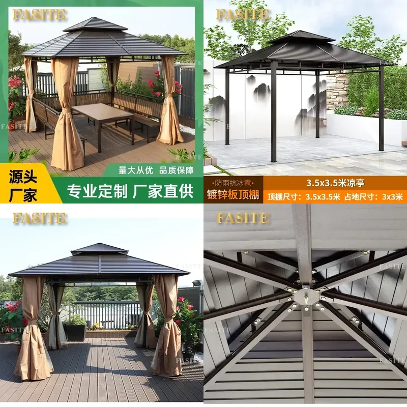 For Outdoor Metal Gazebo Four Column Galvanized Pavilion Waterproof Shading Structure for Villa Courtyard Resort Agritainment