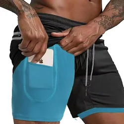 Gyms Fitness Shorts Men Summer Sportswear 2 In 1 Double-deck Compression Shorts Male Sports Tracksuits Track Joggers Short Pants