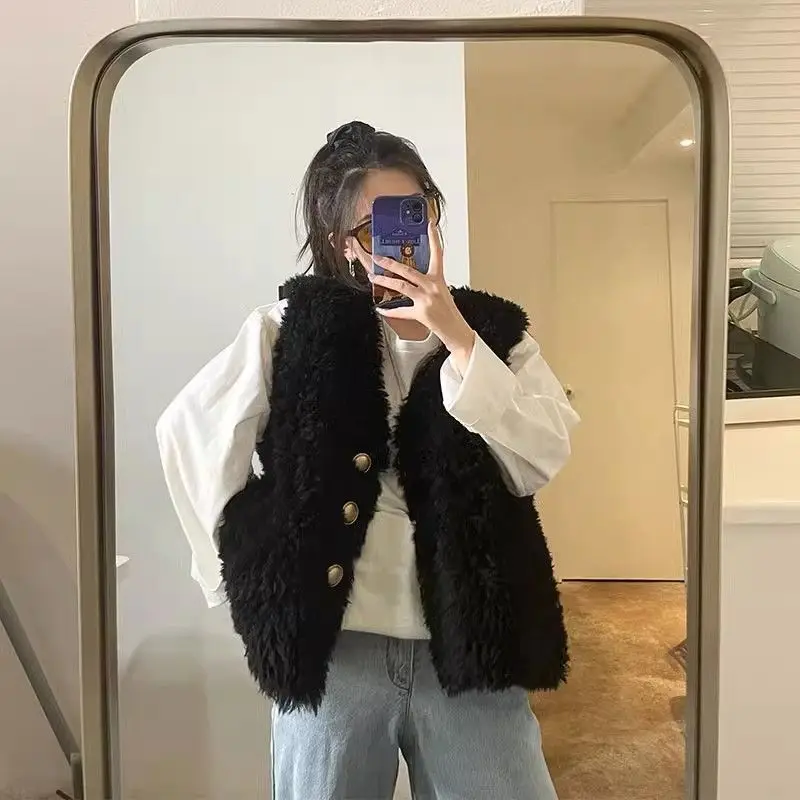 

New Autumn and Winter Imitation Fur Vest Lamb Wool Thickened Mid-length Coat Wool Curly Wool Versatile Loose Vest