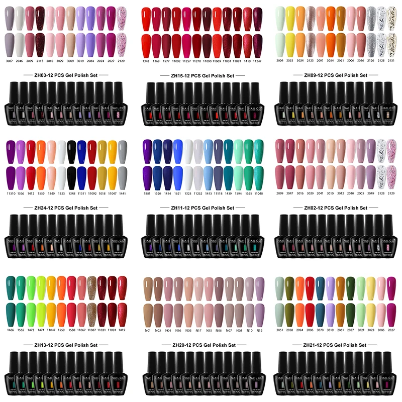 NAILCO 12pcs/set Gel Nail Polish Colorful Semi Permanent Soak Off UV LED Gel Polish DIY Nail Art Varnish Design Manicure Kits