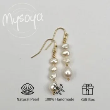 MYSOYA White Baroque Freshwater Pearl Earrings 5-6mm And 7-8mm With Gift Box For Her/Him Birthday/Wedding/Christmas Gift