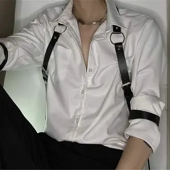 UYEE كول روك حزام رجالي بولي Leather الجلود تسخير حزام زي مثير حزام الكتف الجسم الصدر سلسلة حلقة معدنية Y2k اكسسوارات