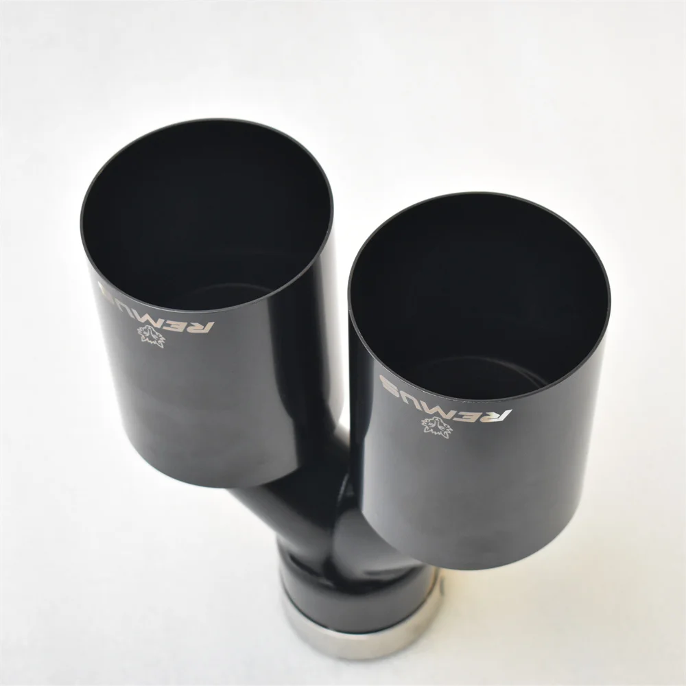 RE BLACK Schalldämpfer, doppelte Auspuffspitze, 2,5 Zoll Einlass, 3 Zoll Auslass, 9,5 Zoll langes Endrohr, doppelte Edelstahl-Auspuffspitze, Auto-Endrohr