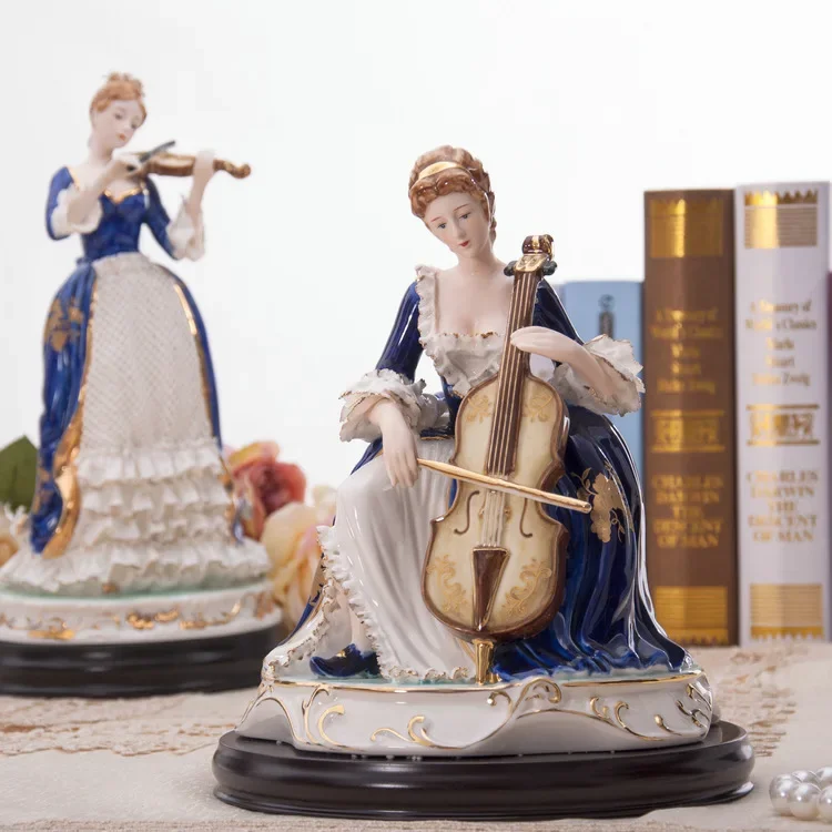 European ceramic figure ornaments luxury living room American Western female cello high-end artwork home decoration