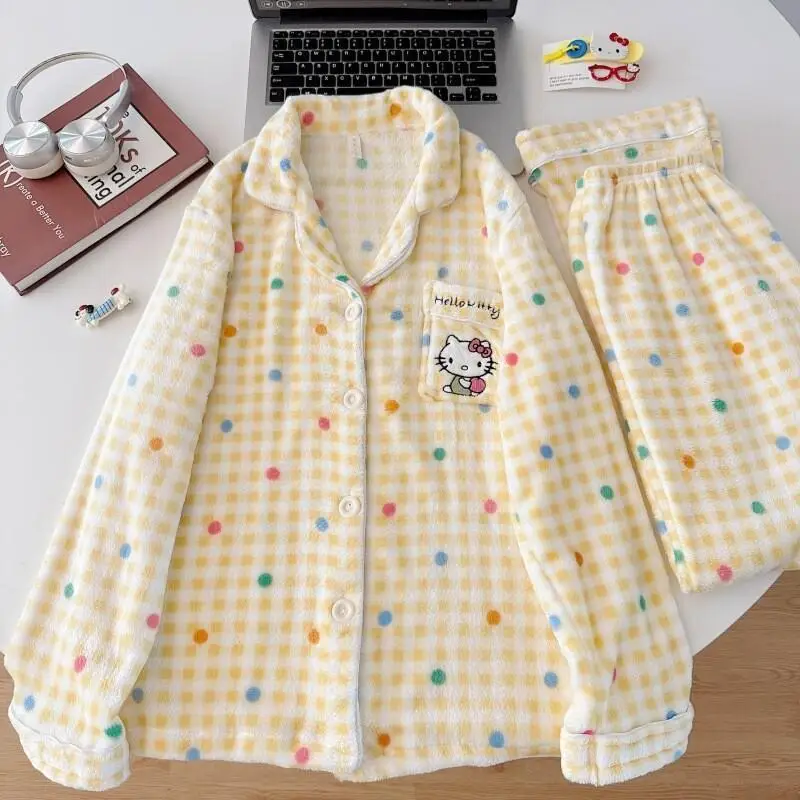 

Hello Kitty Интернет-знаменитости, осень и зима, новый стиль, фланелевая домашняя одежда, оптовая продажа, Sanrio, милая девушка, выпущен в комплектах для женщин