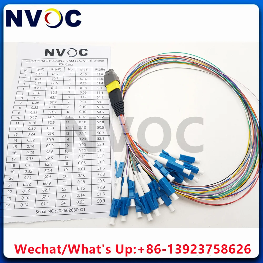 24core,0.5M,9/125, MTP Female/APC to LCUPC 0.9mm Pigtail ,24core,0.5M,9/125, MTP Male/APC to LCUPC 0.9mm Elite Loss