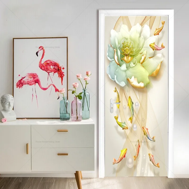 

Vintage Chinese Flowers Home Decorative Mural PVC Waterproof That Peel Off Stickers Double Door Closet Refrigerator Door Sticker