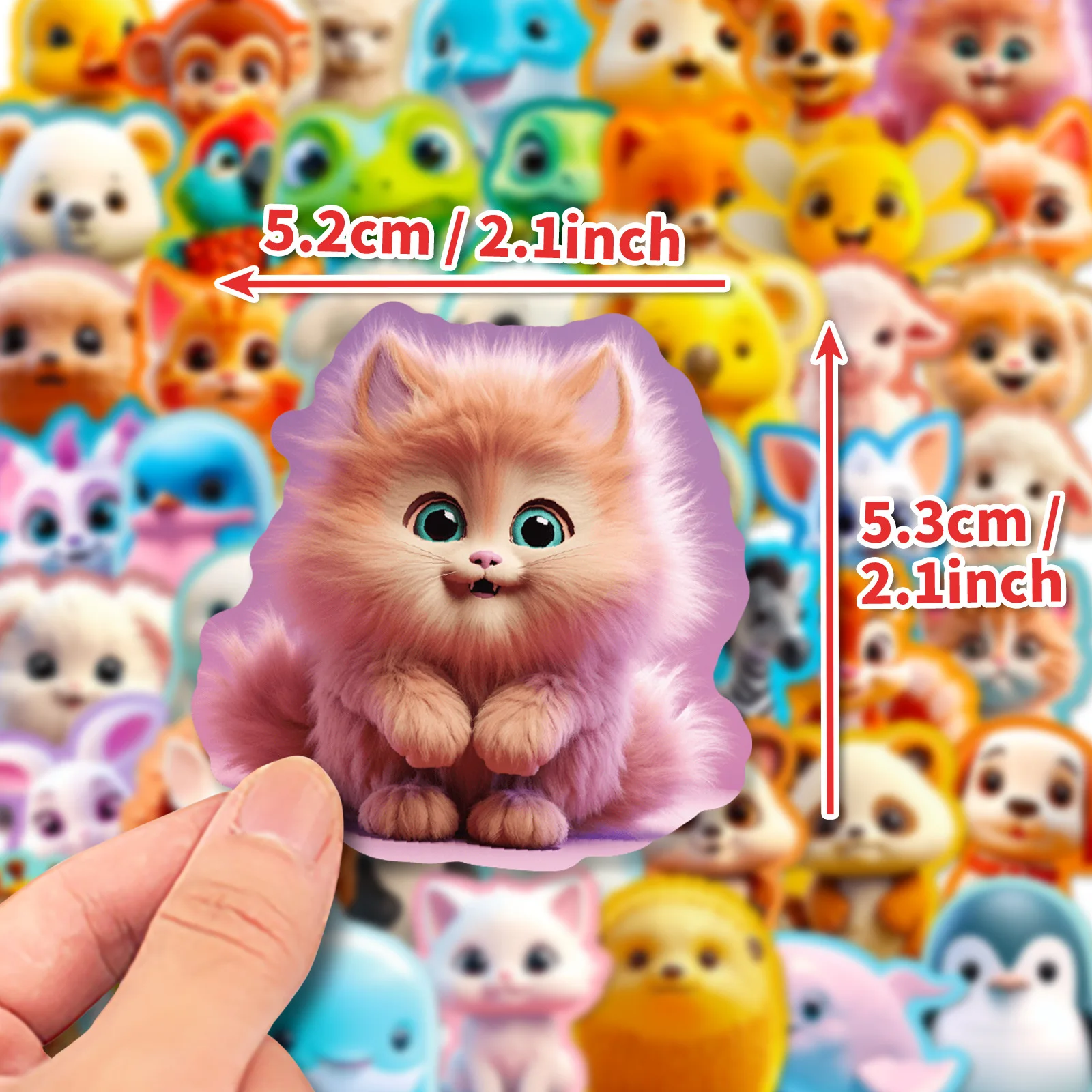 50pcs3D Cute Cartoon Animals Ins Creative Avatar Children's Toys Suitcase Desk Waterproof Sticker