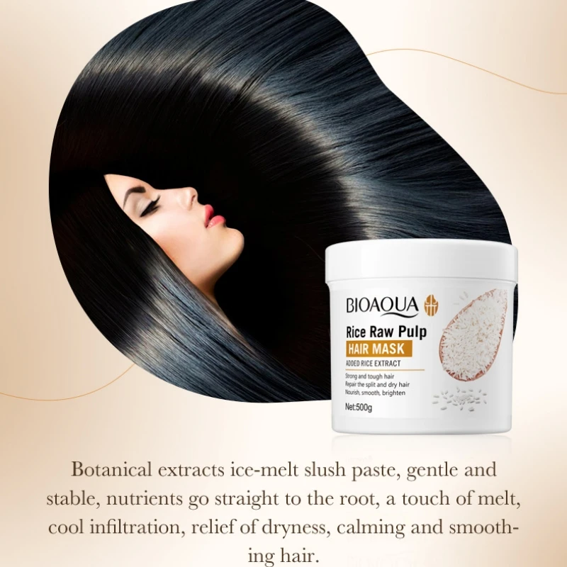 500g Rice Puree Hair Mask, Containing Rice Extract, Ceramide, and Other Ingredients, with a Soft and Delicate Texture, Deeply Nourishes and Repairs the Hair Core, Improves Dryness, Split Ends, and Frizz, Makes Hair Smooth and Easy to Manage, and Brings Out a Charming Shine