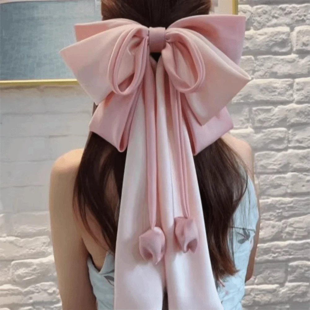 

New Extra Large Bow Hair Clip Multi Layers Colorful Satin Bowknot Barrettes Long Ribbon Elegant Spring Clip Headwear