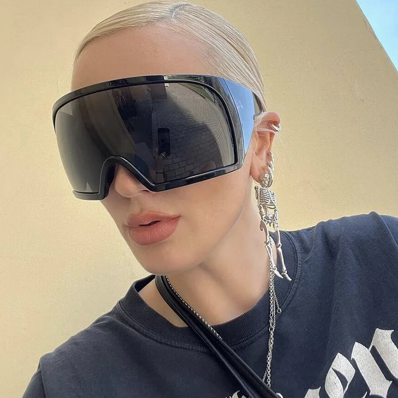 Y2K Big Frame Oversized Wrap Sunglasses Women For Men Vintage Flat Top Sun Glasses For Men Luxury Brand Designer Steampunk Shade