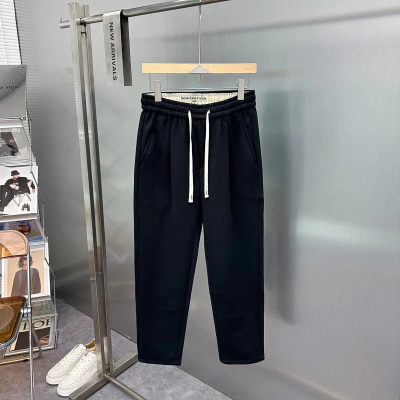 

Fashionable Casual Pants for Young Men Spring Autumn Cotton Drawstring Micro Elastic Straight Leg Sporty Trousers Streetwear