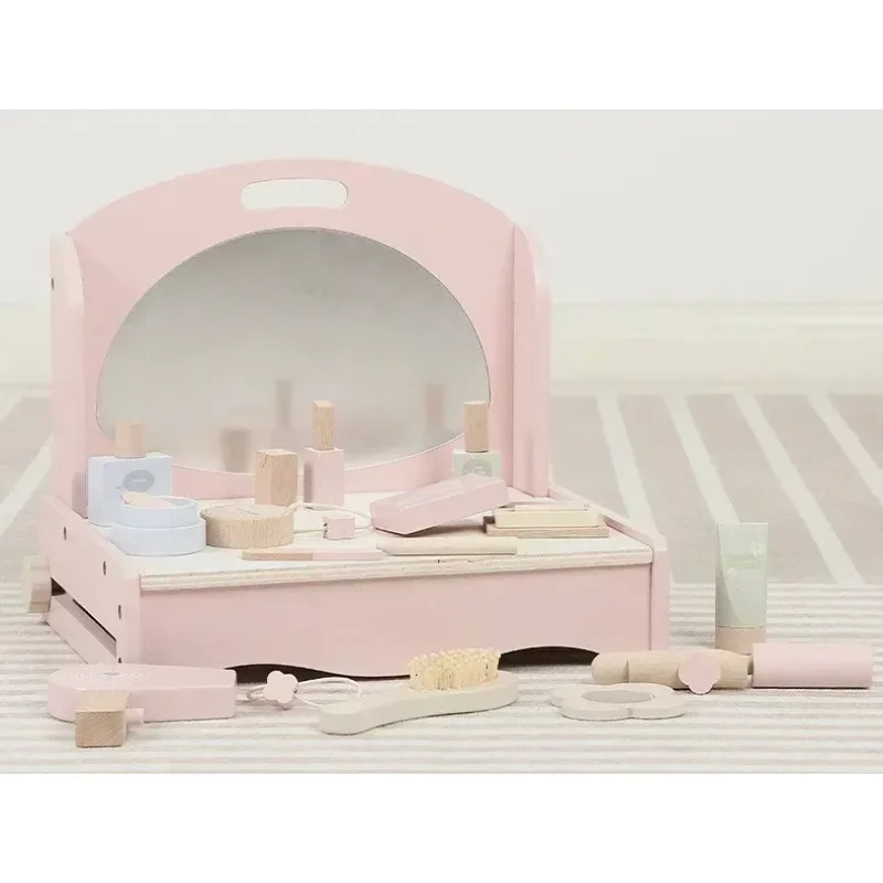 Casa de juegos rompecabezas juguetes interactivos tocador de madera de alta calidad peine secador de pelo sombra de ojos lápiz labial regalo de cumpleaños para bebé