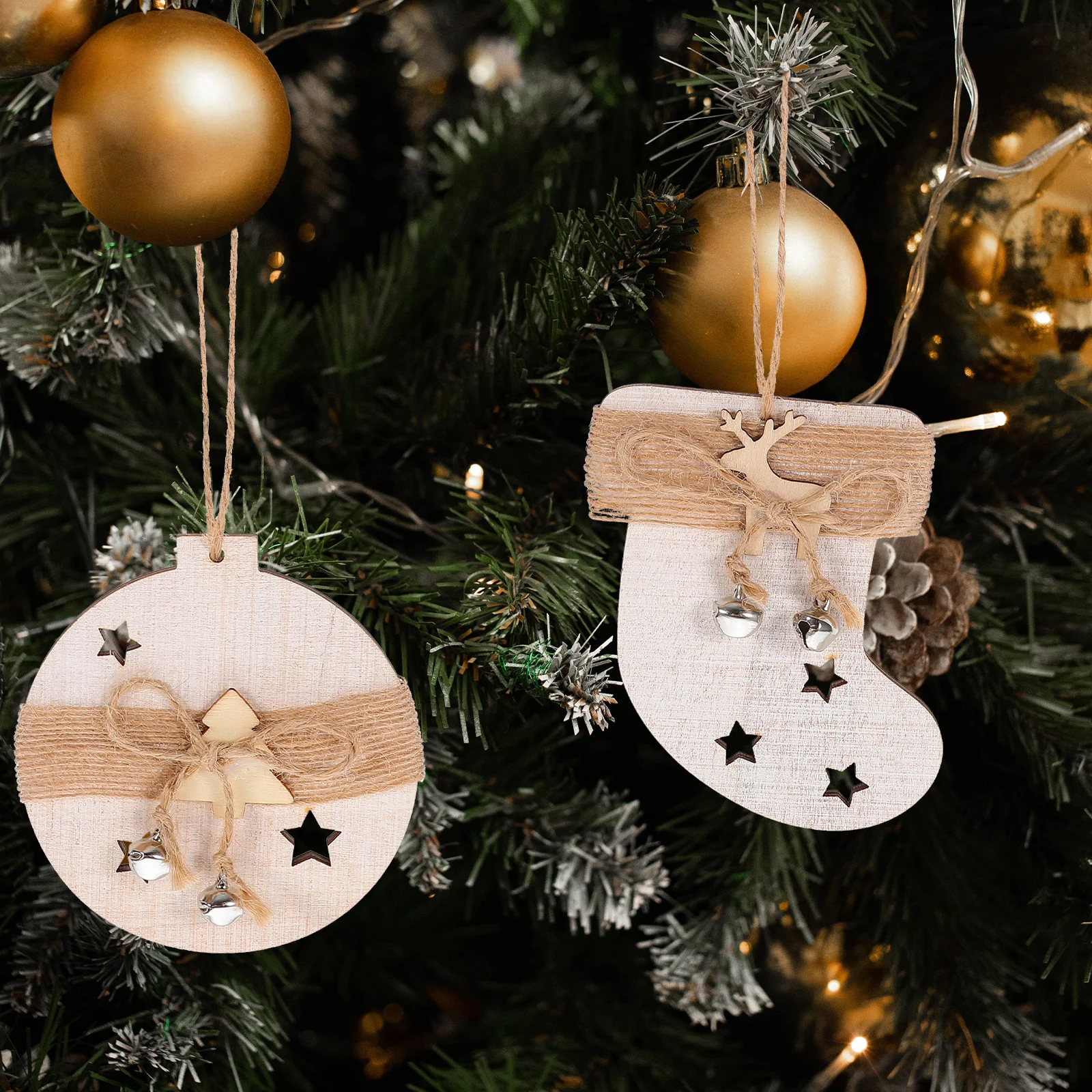

6pcs Wooden Christmas Hanging Ornaments Durable Decorative Pendant For Party Home Decoration Mixed Style Tree