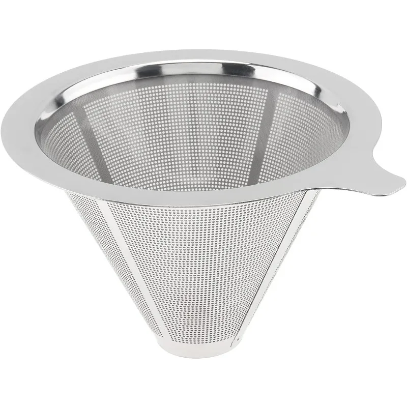 Pour Over Coffee Filter Dripper,Stainless Steel Metal Cone Drip Coffee Filter,Paperless and Reusable,Double Mesh Coffee Filter