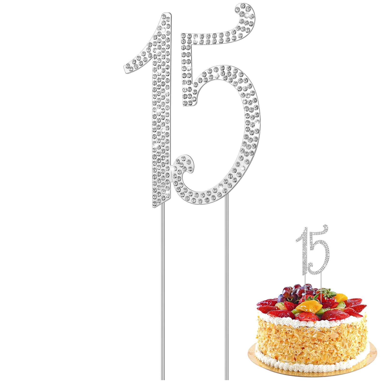 

15 Cake Silver Insert Party Supplies Number Topper Commemorate Happy Birthday Toppers