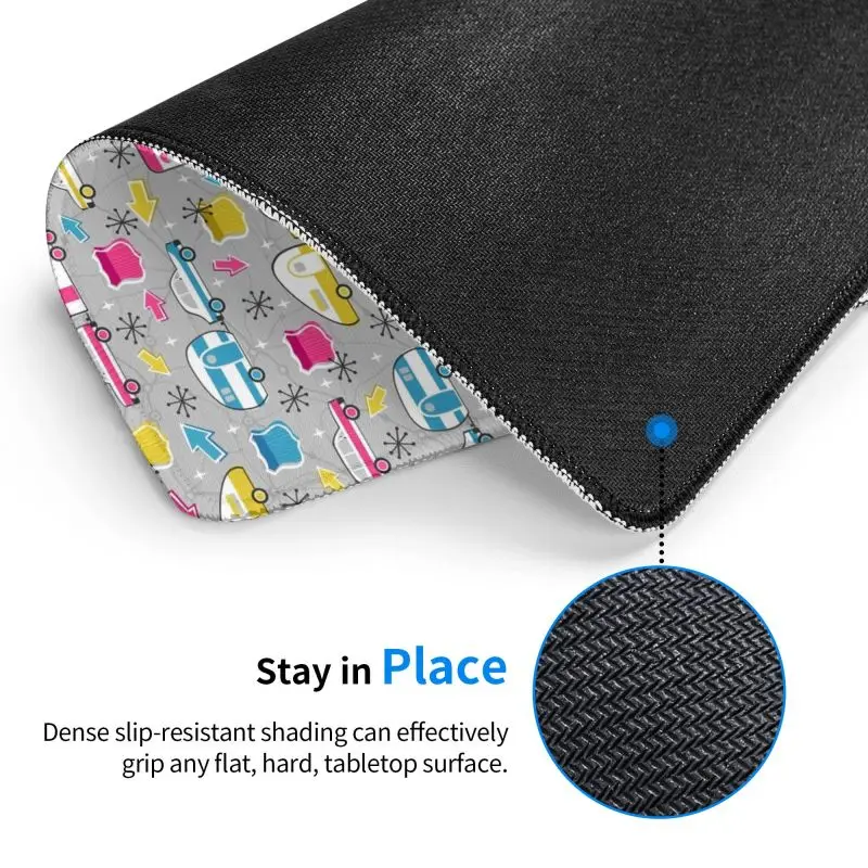 Happy Camper Camping Mouse Pad Square Anti-Slip Rubber Mousepad with Durable Stitched Edges for Gamer Laptop Desktop Mouse Mat