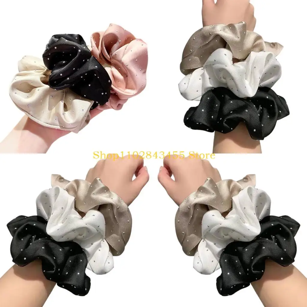 

49MC 3PCS Elegant Rhinestones Embellished Hair Scrunchies For Women Soft Ponytail Holder Stylish Stretchable Hair Tie