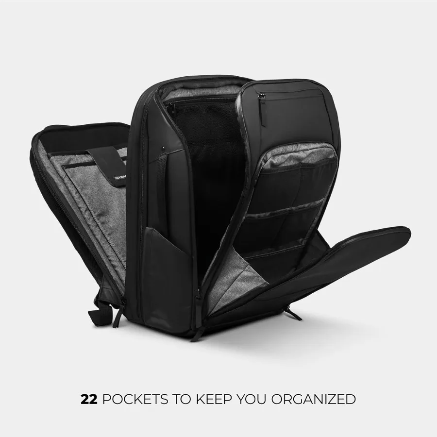 حقيبة سفر سعة 20 لترًا - حقيبة كمبيوتر محمول مقاومة للماء - حقيبة ظهر جاهزة للتوسيع من TSA باللون الأسود