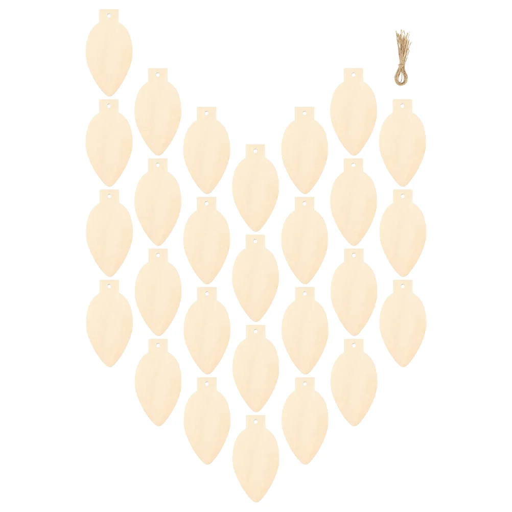 50 Pcs Christmas Unfinished Wooden Light Bulb Chips DIY Blank Hanging Decoration Tag Pendant Home Xmas Cutouts Crafts Slices