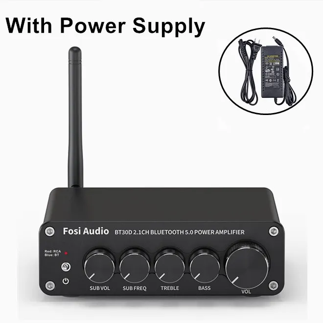 Fosi Audio BT30D Bluetooth Sound Power Verstärker 2,1 Kanal Bass & Höhen Steuerung Amp Audio Subwoofer 100W + 50W x2 Sound Amp 3