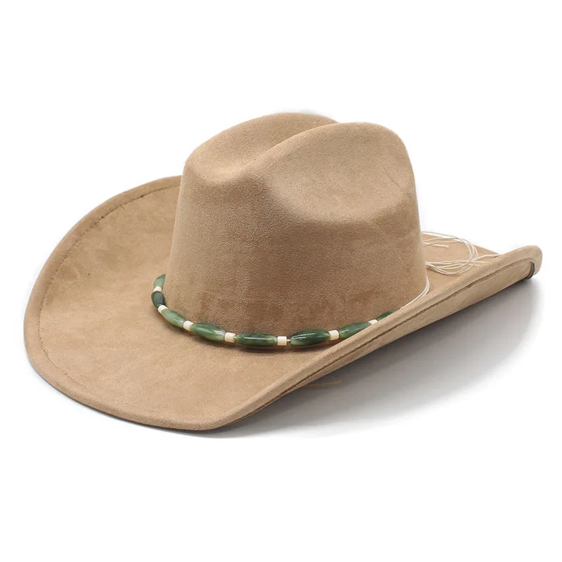 Wide Brim Suede Curved Edge Western Cowboy Hat for Men and Women Outdoor Rolled Brim Ethnic Style Felt Hat