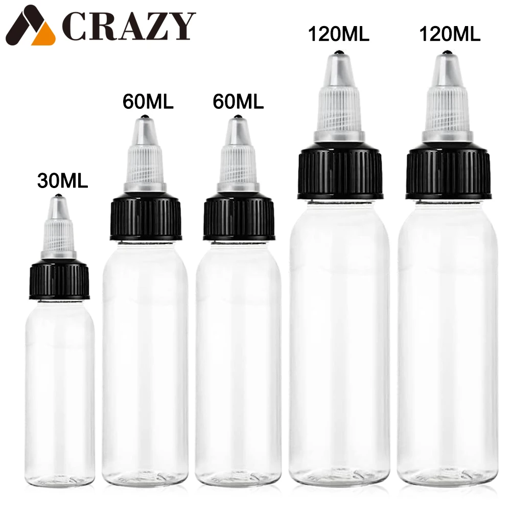 10PCS Tattoo Ink Pigment Bottles 30/60/120ML Plastic Tattoo Airbrush Pigment Bottles Empty Bottle Container For Tattoo Ink