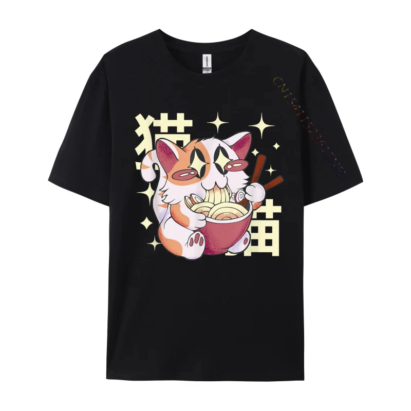 

Cute Kawaii Cat Eating Ramen Japanese Graphic Print Cotton Men Tops Tees Street Tshirts Casual Tee-Shirts Hot Sale Wholesale