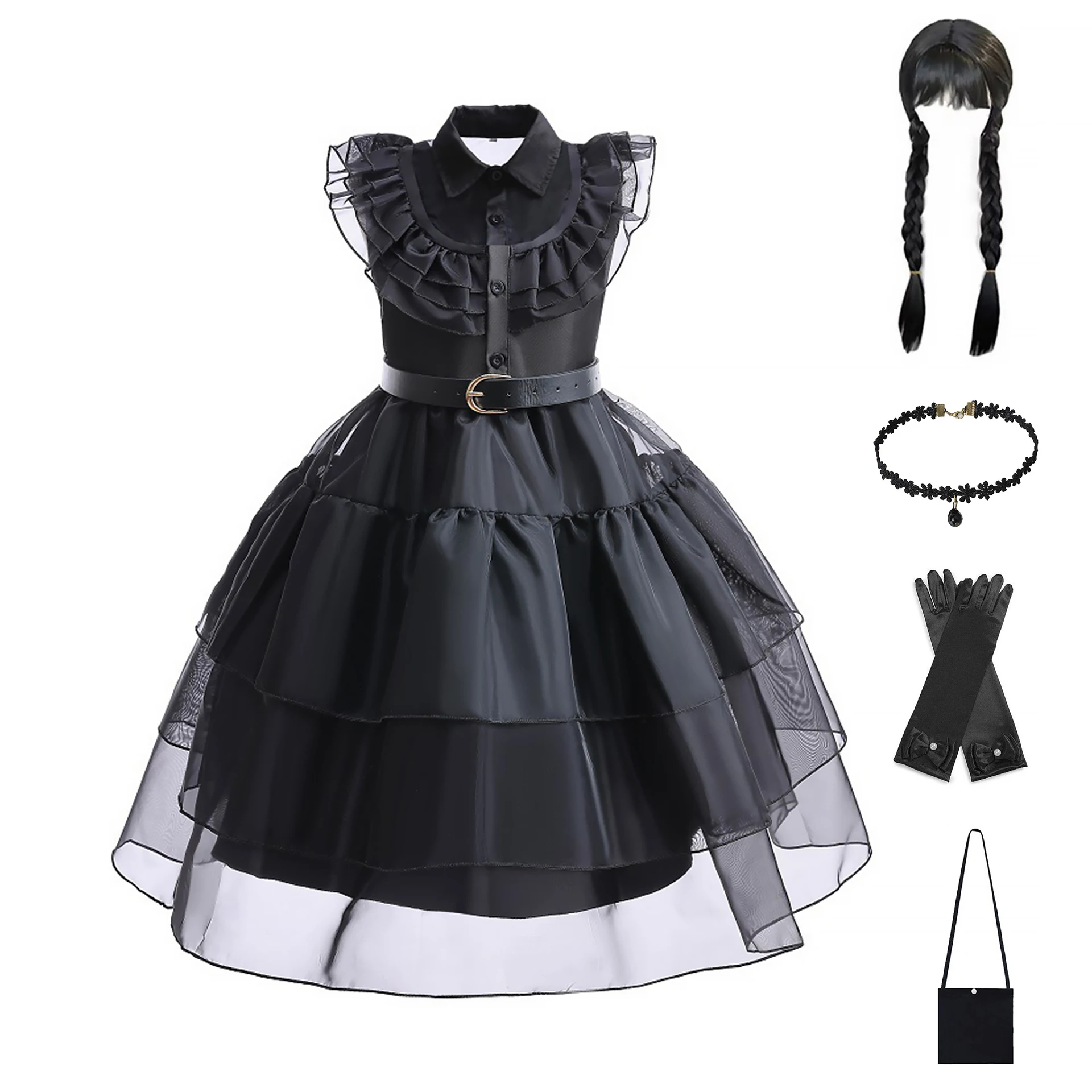 

Wednesday Adams Girl Black Gothic Princess Style Lace Cosplay Costume For Halloween parties and all types of activities