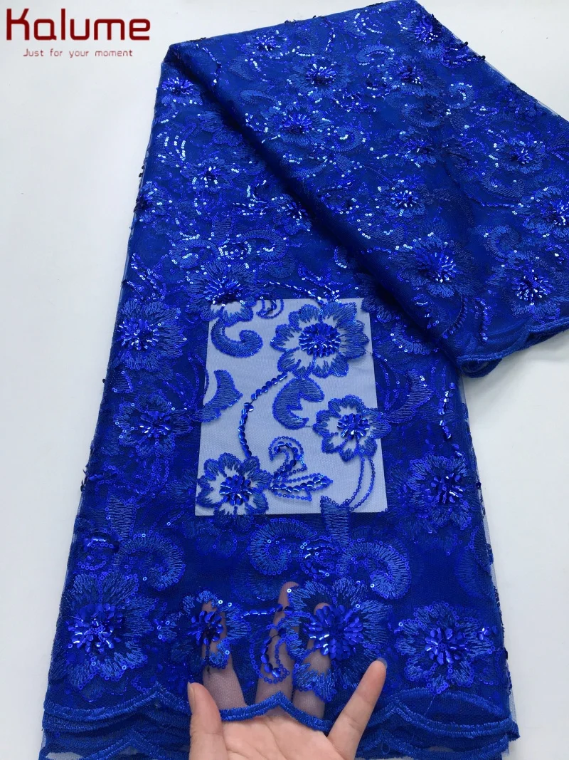 Kalume 2025 African Tulle Lace Fabric High Quality Nigerian Flower Lace Fabric Sequined Mesh Lace For Sewing Women Dress F4257