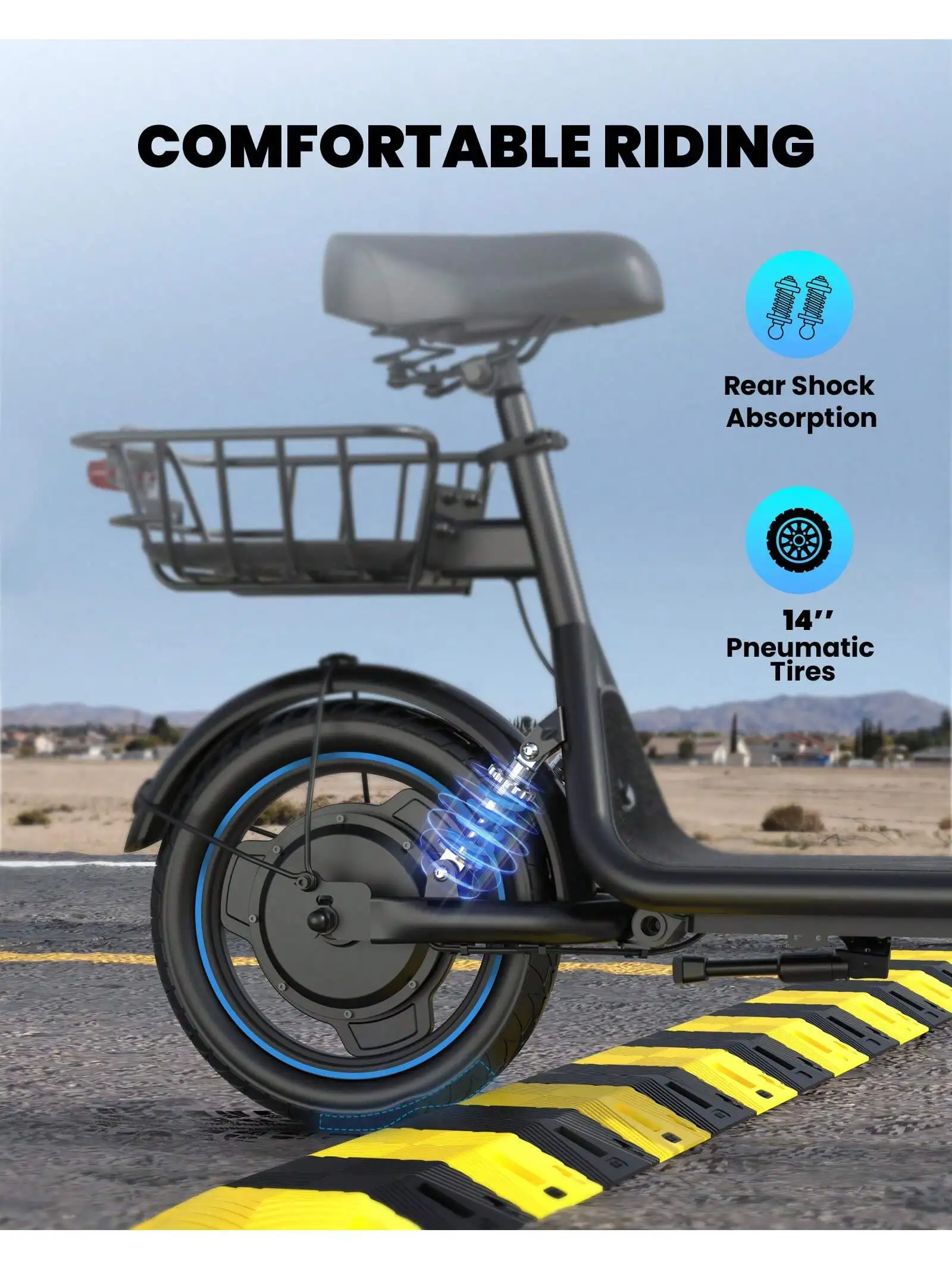GYROSHOES 650W Adult Electric Scooter With Seat 36V 10.4Ah Battery 25 Miles Range 14 Inch Wheel Foldable E Scooter Dual Suspension UL2272 Certified Commuter E-Scooter With Basket LED Display Dual Disc Brake Load 265lbs view 7