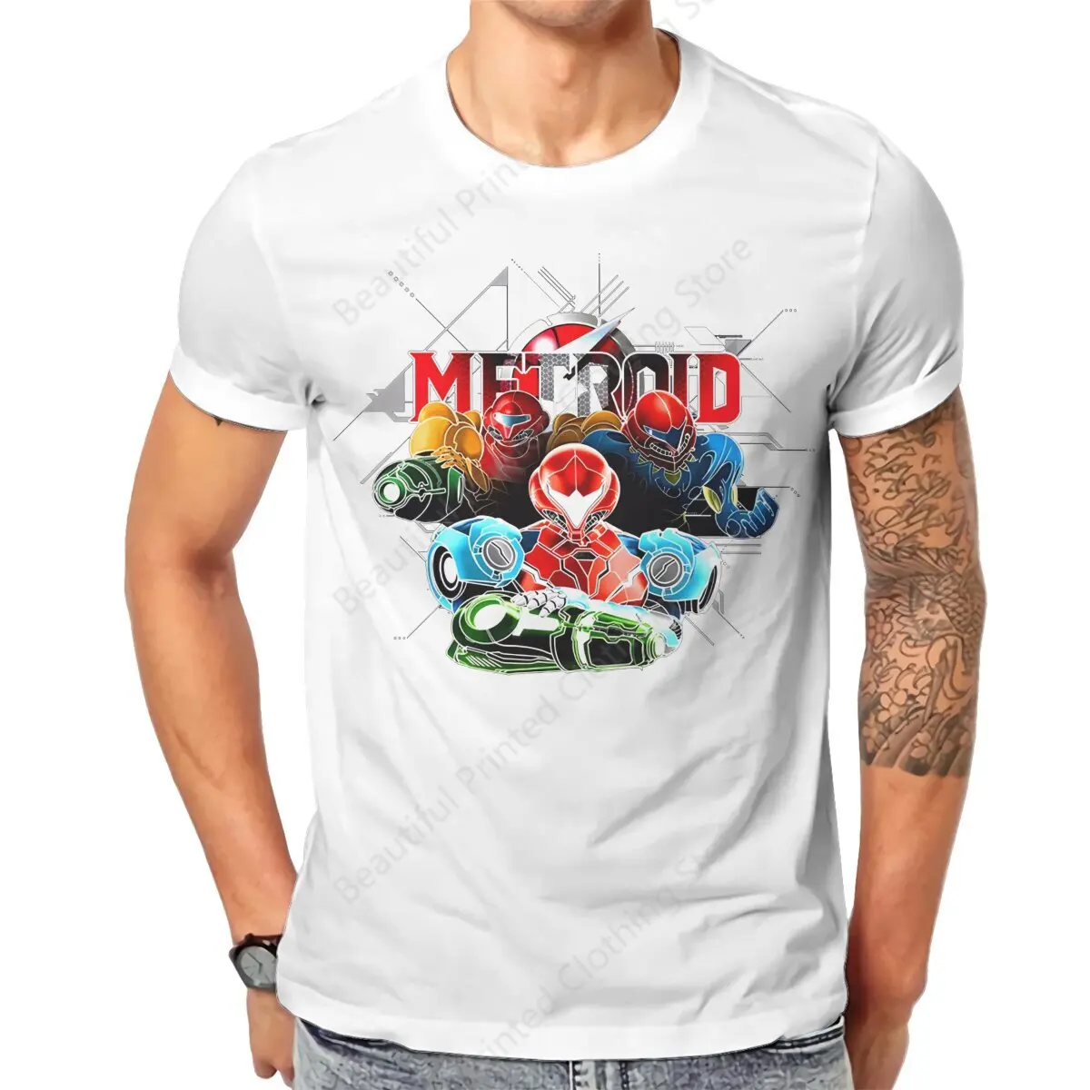 100% Cotton Metroid Samus Aran Game T-shirt Dread Character artwork Print Cool Men's Women's T-Shirts Street Short Sleeve