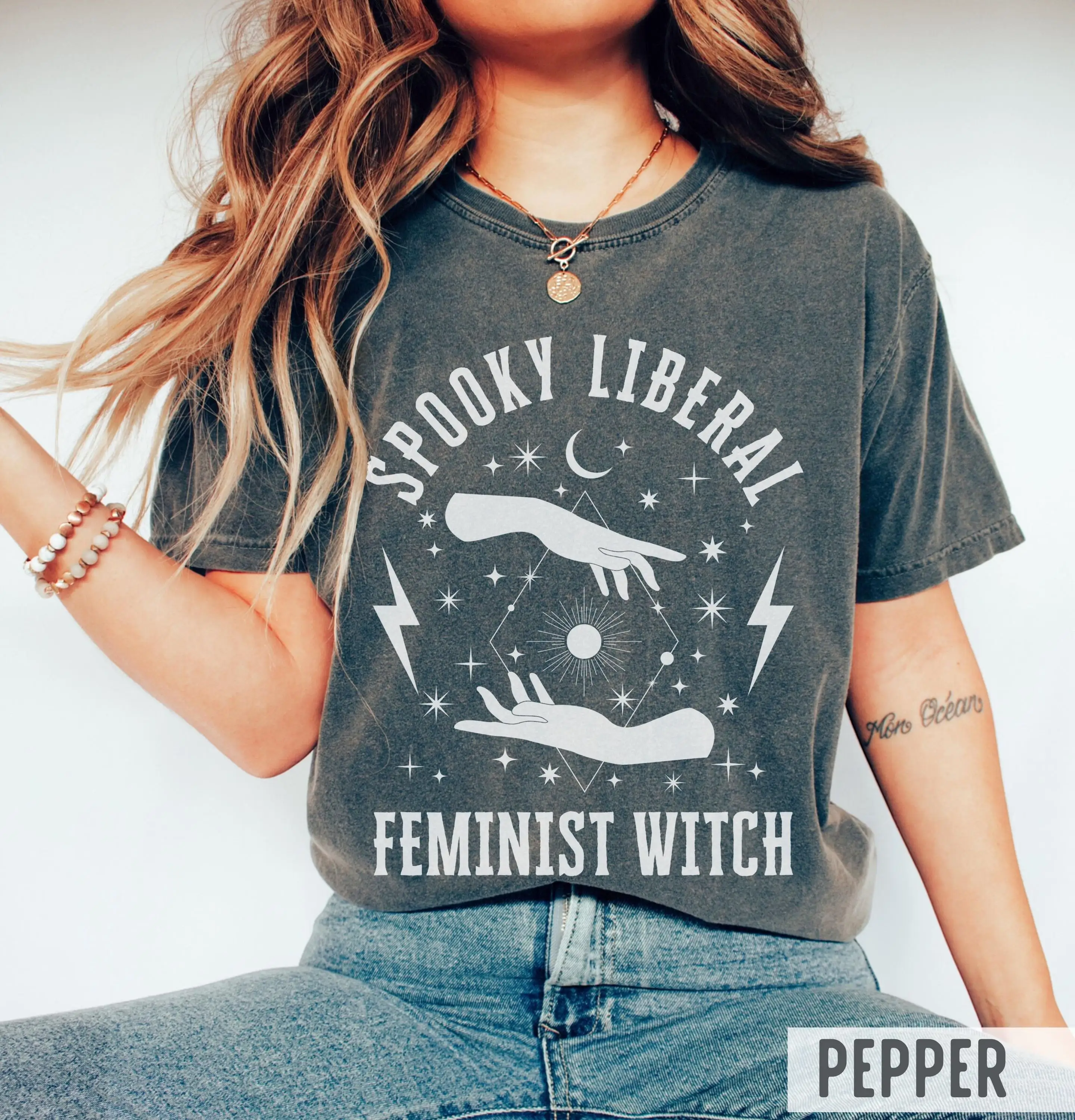 Comfort Colors Spooky Feminist Witch Shirt: Celestial Whimsigoth Tee
