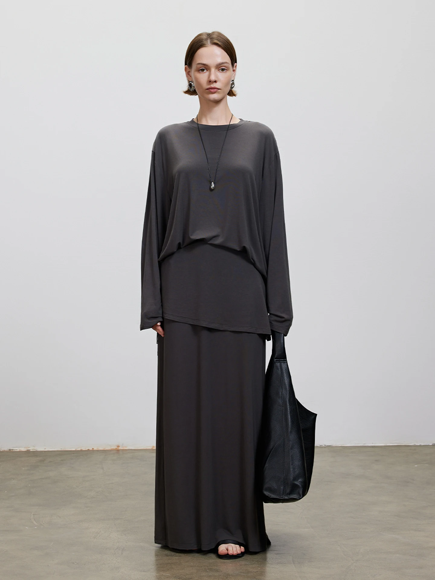 

LUR Женская утягивающая футболка из модала, вязаный топ больших размеров, повседневная длинная свековая круглая юбка со средней талией, комплект осенней одежды