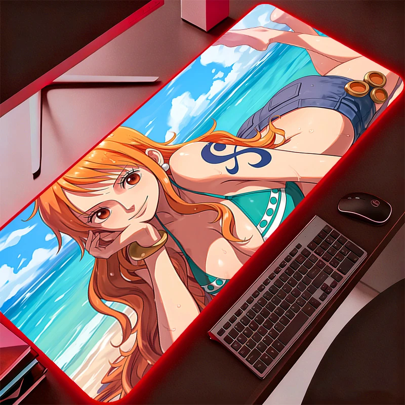 

One Piece RGB Backlight Mouse Pad Anime Gabinete Gamer Computer LED Desk Mat Keyboard Gaming Accessories Mousepad Durable