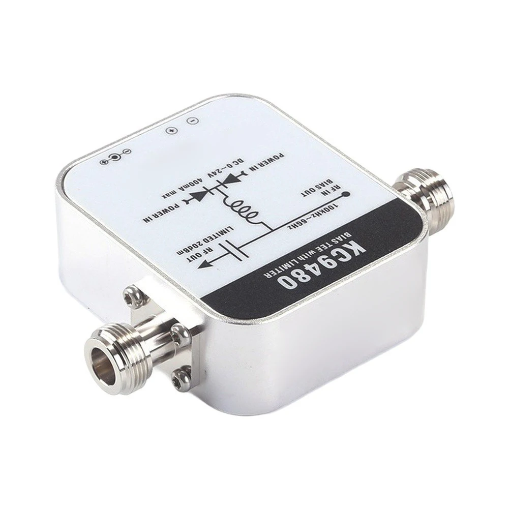 KC9480 DC Bias Tee Power Supply Feeder With Limiter Protection For RF For Antenna System Signal Test Broadband 17dBm Aluminum