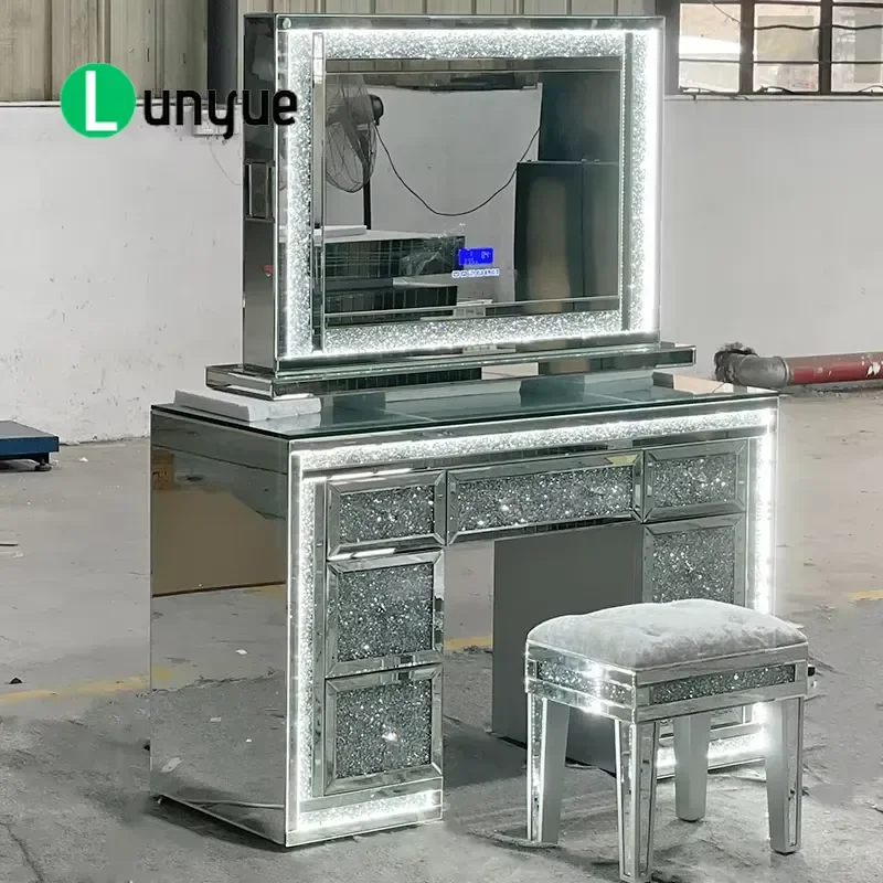 Modern LED Vanity Set Bright Mirrored Dressing Table with LED Jewellery Box Adjustable Mirror Makeup Table for Bedroom Home
