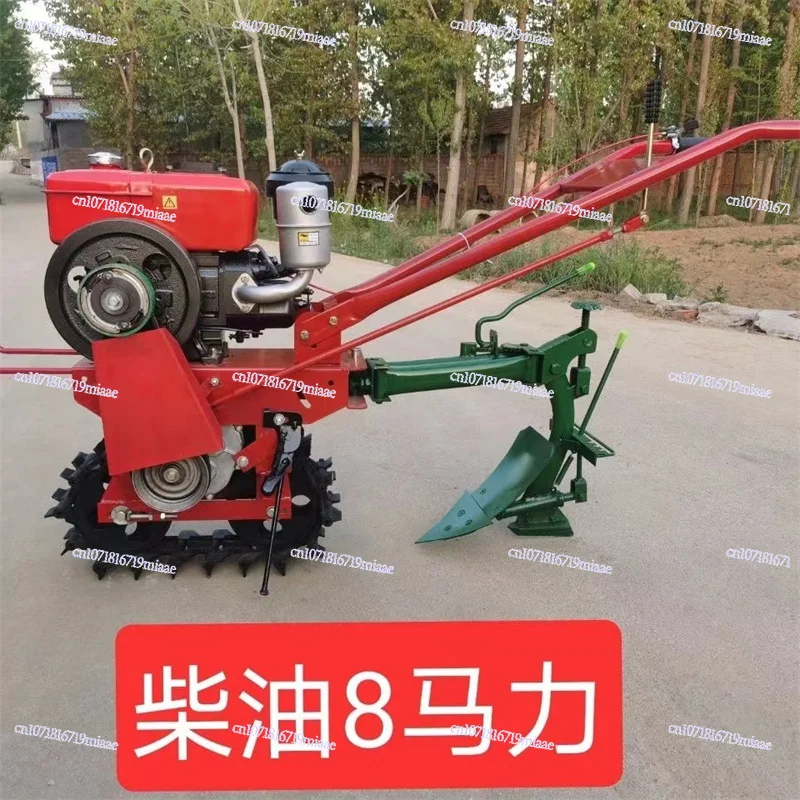 Hillside plowing plowing machine Household small diesel crawler micro tiller trenching machine