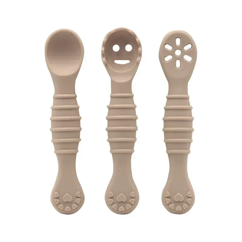 3PCS Cute Baby Learning Spoons Utensils Set Food Grade Silicone Sticky Spoon Children Cutlery Training Spoon Feeding Tableware