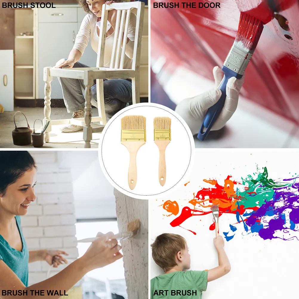 

2Pcs Core Cleaning Brush Set Flat Bristles Chip Paint Brushes Wooden Handle Utility Paint Brushes for Walls Stencils Painting