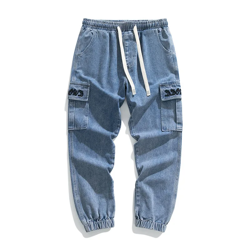 2024 New Harem Pants Great Casual Student Trousers Pockets Solid Color Hip Hop Joggers Men Fashion Streetwear Denim Cargo Jeans