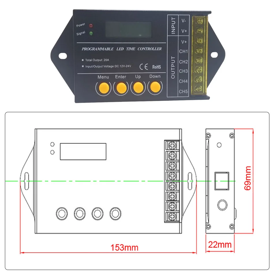 TC420SJ programowalny kontroler listwy RGB LED DC12V-24V TC420 aktualizacja 5 kanałów łączna moc wyjściowa 20A wspólna anoda programowalna