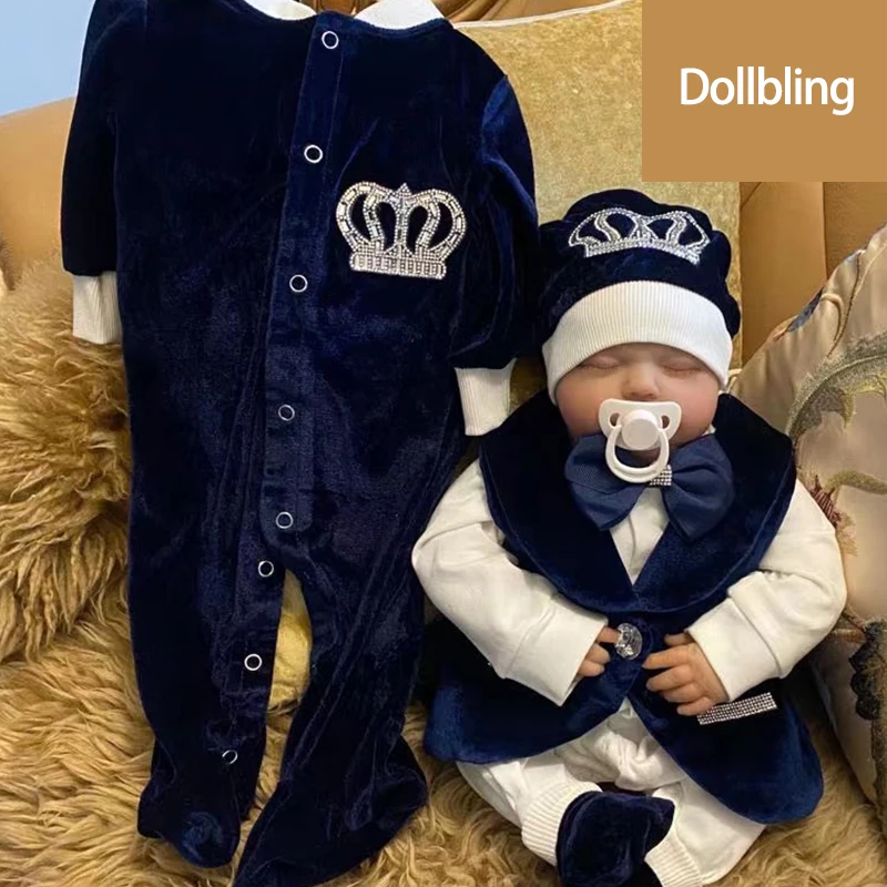 Royal Blue Velvet Baby Romper Outfits Set Welcome Home Nursery Infant Nest Luxury Crown Receiving Blanket Outfit Set